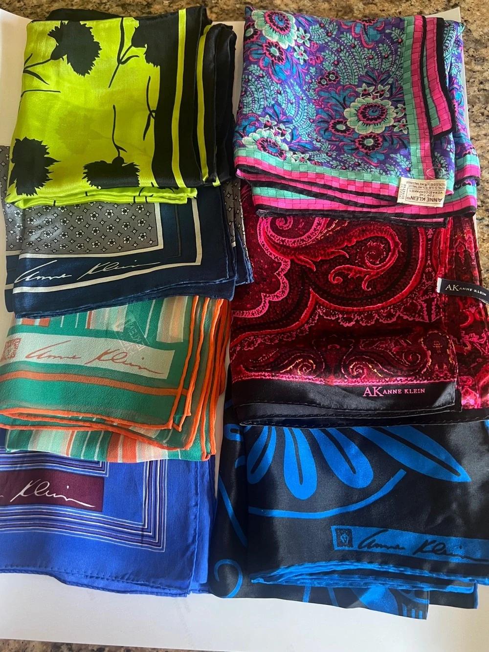 Vintage Anne Klein scarves collection of 7 -variety